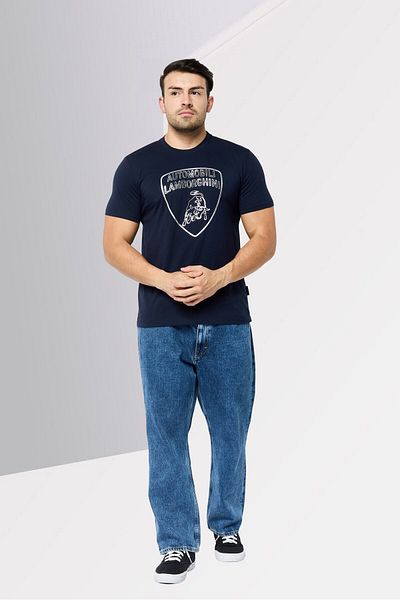 Lamborghini Men Crew Neck Short Sleeves Brand Logo T-Shirts, Navy Blue