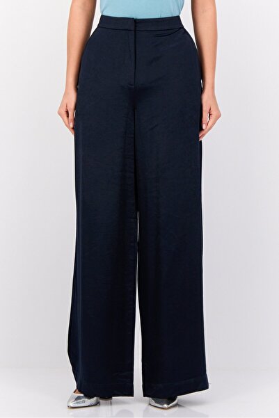 Esprit Women Regular Fit Plain Wide Leg Pants, Navy