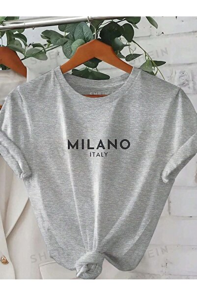MEİLİFENG Γυναικείο μπλουζάκι σε γκρι Milano printed oversize