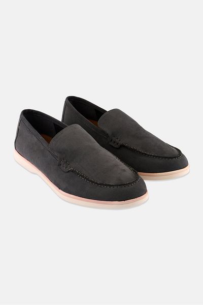 Tahari Men Slip On Suede Loafers, Dark Grey