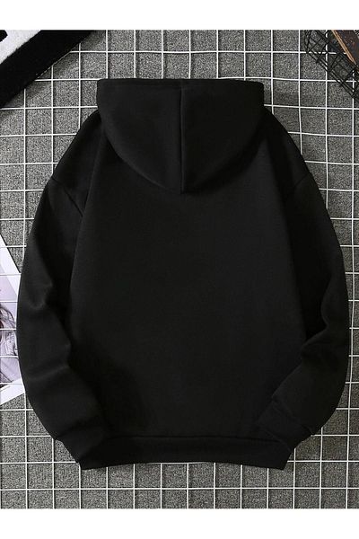 DUBU BUTİK Heart Rhythm Sweatshirt - Black Printed Oversize Thick Winter Hoodie