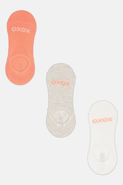 XOXO Women 3 Pairs Brand Logo Socks, White/peach/light Grey
