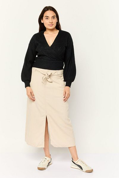No Comment Women Surplice Neck Knitted Sweaters, Black