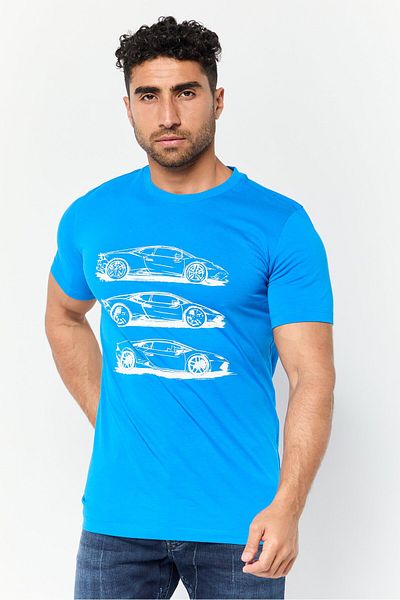 Lamborghini Men Crew Neck Short Sleeves Brand Logo T-Shirt, Blue