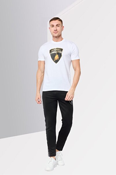 Lamborghini Men Crew Neck Short Sleeves Brand Logo T-Shirt, White