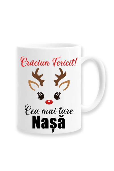 OEM Cană albă personalizată Crăciun fericit, cea mai tare nașă, Inovatix®. 330ml