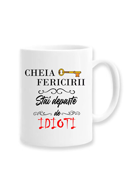 OEM Cană albă personalizată „Cheia Fericirii, Stai departe de...”, Inovatix®....