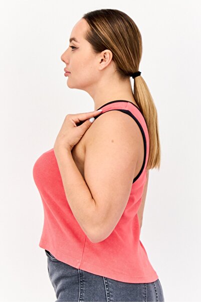 collusion Women Asymmetrical Neckline Sleeveless Graphic Print Tank Top, Red