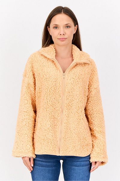 Monki Women Faux Fur Sherpa Jacket, Orange