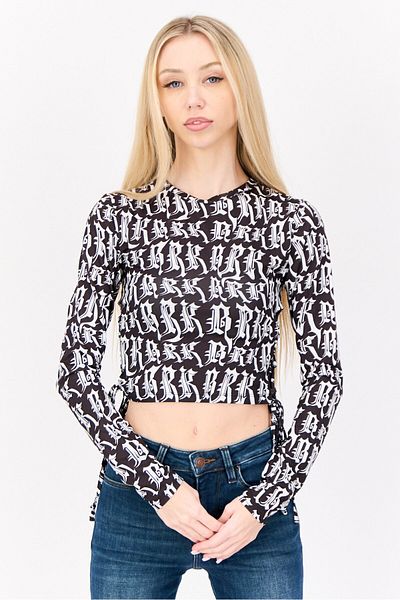 DeFacto Women Crew Neck Long Sleeves Allover Print Top, Multicolor