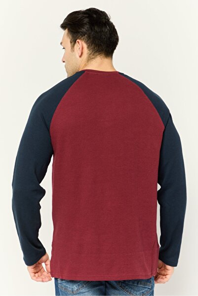 Perry Ellis Men Crew Neck Long Sleeves Two-Tone T-Shirt, Maroon