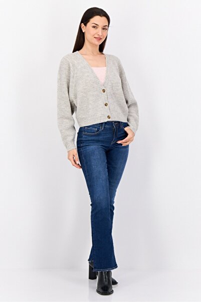 Esprit Women V Neck Knitted Cropped Cardigan, Grey