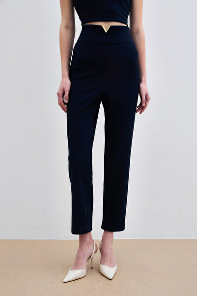 Sateen Dark Blue Pants with Waist Accessories