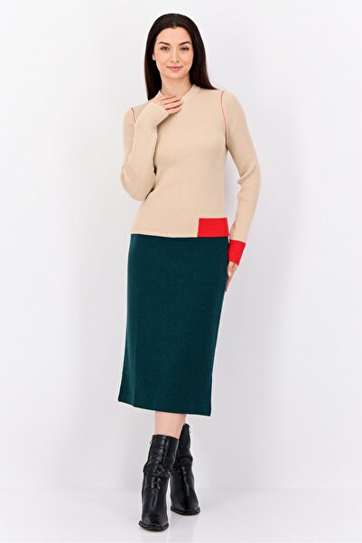 Esprit Women Crew Neck Ribbed Sweater, Tan