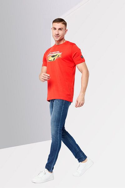 Lamborghini Men Crew Neck Graphic Print T-shirt, Red