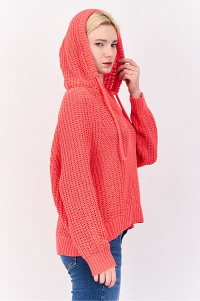 aerie Women Hooded Crochet Sweater, Red