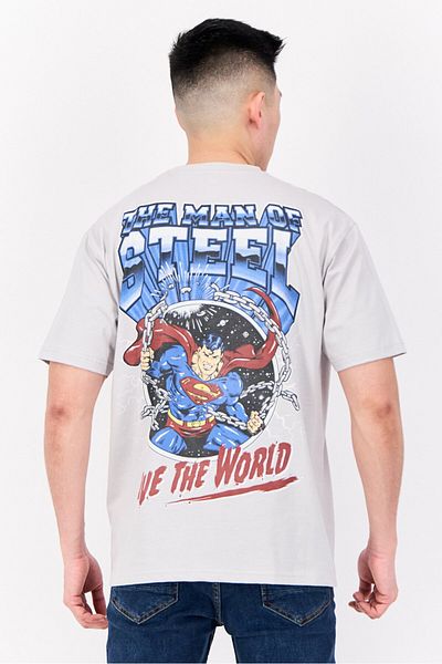DC Men Superman Crew Neck Short Sleeves T-shirt, Light Grey