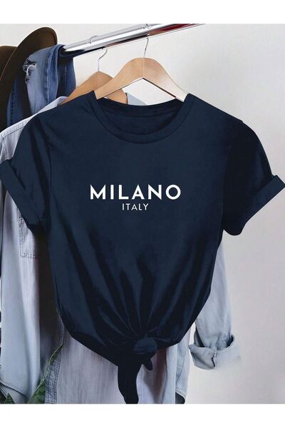 MEİLİFENG Γυναικείο μπλουζάκι με στάμπα Navy Blue Milano Oversize