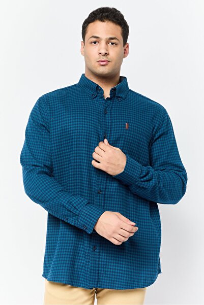 Chaps Men Regular Fit Plaid Long Sleeve Casual Shirt, Teal Blue