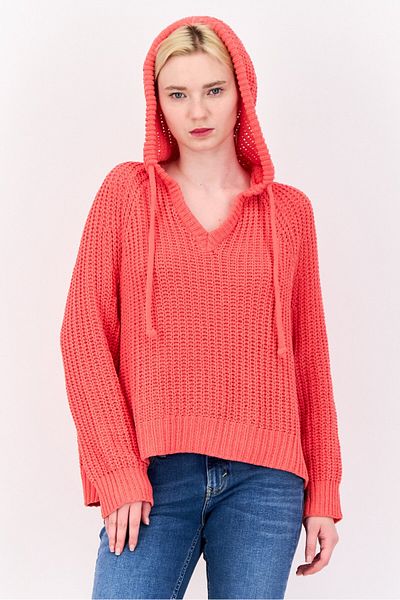 aerie Women Hooded Crochet Sweater, Red