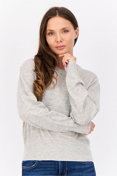Esprit Women Crew Neck Heather Sweater, Light Grey
