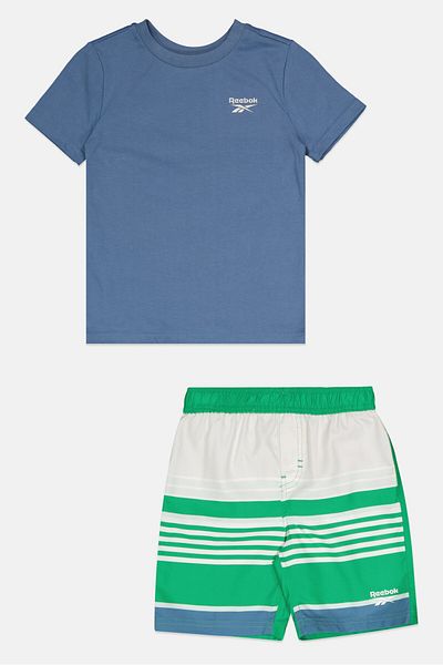 Reebok Kids Boy 2 Pieces Brand Logo T-Shirt And Shorts Set, Slate Blue/Green
