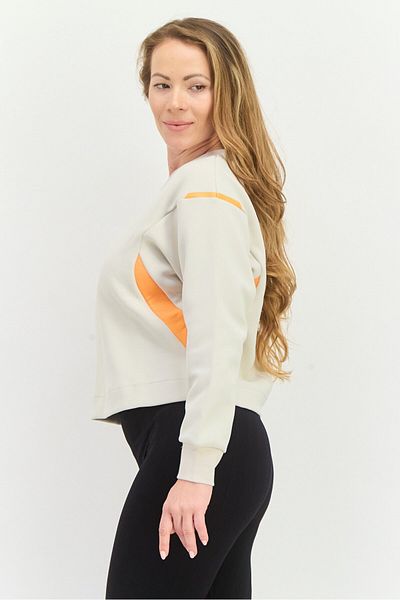 adidas Women Sportswear Fit Long Sleeves Outdoor Sweatshirt, Beige/orange
