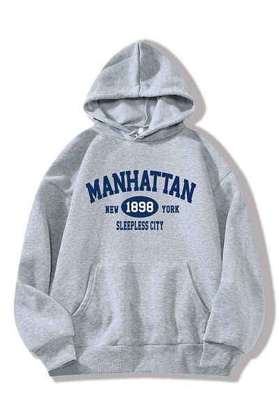 DUBU BUTİK Φούτερ Manhattan - Γκρι στάμπα Oversize Hooded