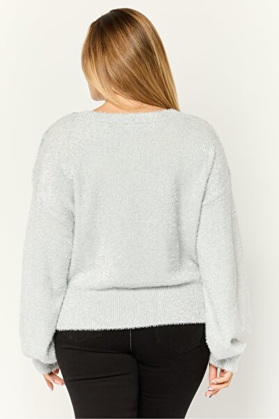 Esprit Women Boat Neck Long Sleeves Metallic Sweaters, Light Grey