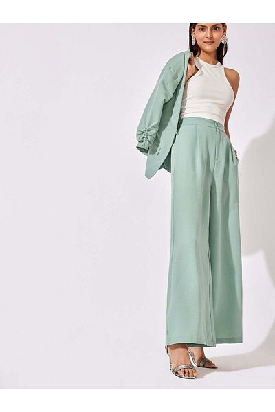 The Label Life Sage Green Pleated Flare Pants Trendy & Comfortable