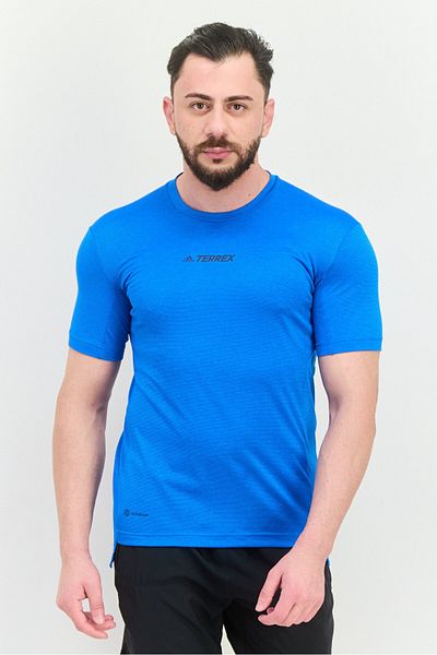 adidas Men Sportswear Fit Short Sleeve Running T-Shirt, Blue/Black