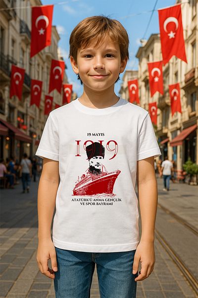 MYADA 19 May Special Bandırma Steamship Printed Children's T-Shirt 23587