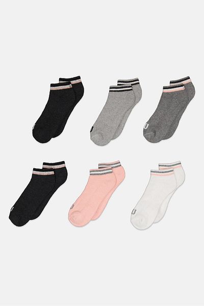 Wilson Women 6 Pairs No Show Active Socks, Grey/white/black/pink