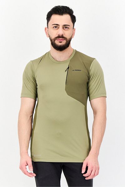 adidas Men Sportswear Fit Short Sleeve Outdoor T Shirt, Light Olive