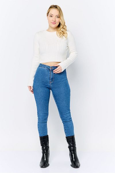 Don't Call Me Jennyfer Women Ribbed Neck Knitted Sweater, White