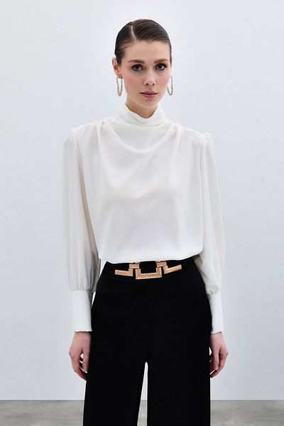 Sateen Bluză Ecru - Drapa Detaliată