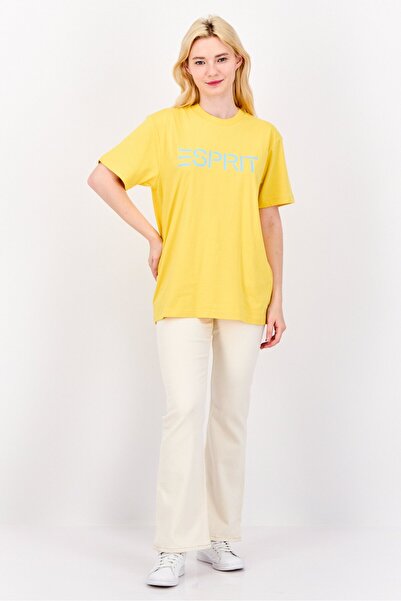 Esprit Women Crew Neck Short Sleeve Brand Logo T-Shirt, Yellow