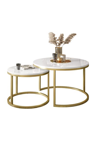 EDMONDA EV AKSESUAR GOLD İKİLİ BEYAZ PANEL ORTA SEHPA