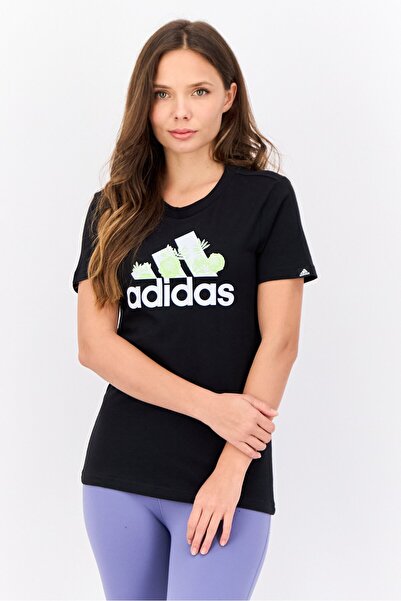 adidas تي شيرت نسائي رياضي بأكمام قصيرة للخارج، أسود