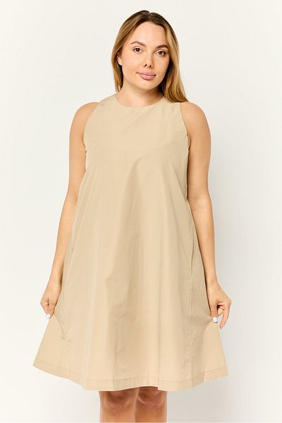 Esprit Women Solid A-lined Mini Dress, Tan