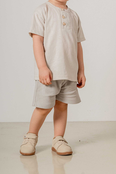 bombe Baby Kids Crew Neck Half Button Shorts Cotton Comfortable 2-Piece Set