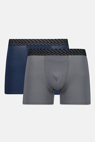 Tommy John Men 2 Pieces 4 Inseam Brand Logo Boxer Briefs, Navy/grey