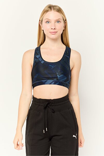 Puma Women Lightly Padded Racer Back Sports Bra, Navy Blue/Black