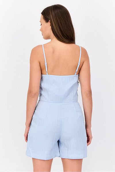 Esprit Women Plain Sleeveless Playsuits, Light Blue