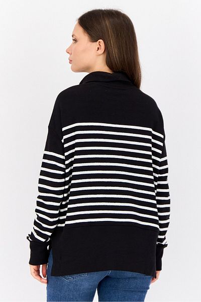 Esprit Women High Neck Yarn Dyed Half Zip Sweater, Multicolor