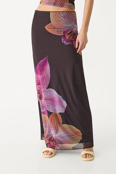 Stradivarius Printed tulle midi skirt