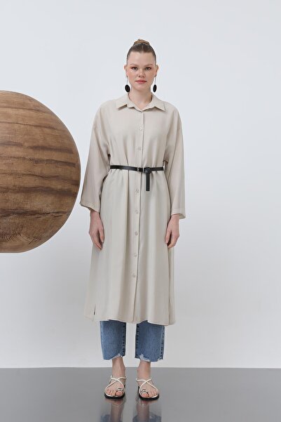 Loreen Γυναικείο φόρεμα πουκάμισο με μακριά ζώνη - 20629ELB - Μπεζ
