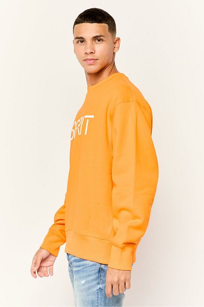 Esprit Men Ribbed Collar Long Sleeves Allover Print Sweatshirts, Orange