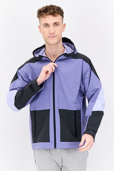 adidas Men Sportswear Fit Long Sleeve Outdoor Hooded Jacket, Lilac/Black