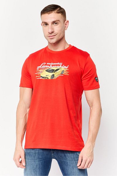 Lamborghini Men Crew Neck Graphic Print T-shirt, Red